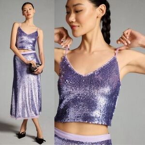 Le Superbe Lila Sequin Cropped Cami in Purple size XS $250